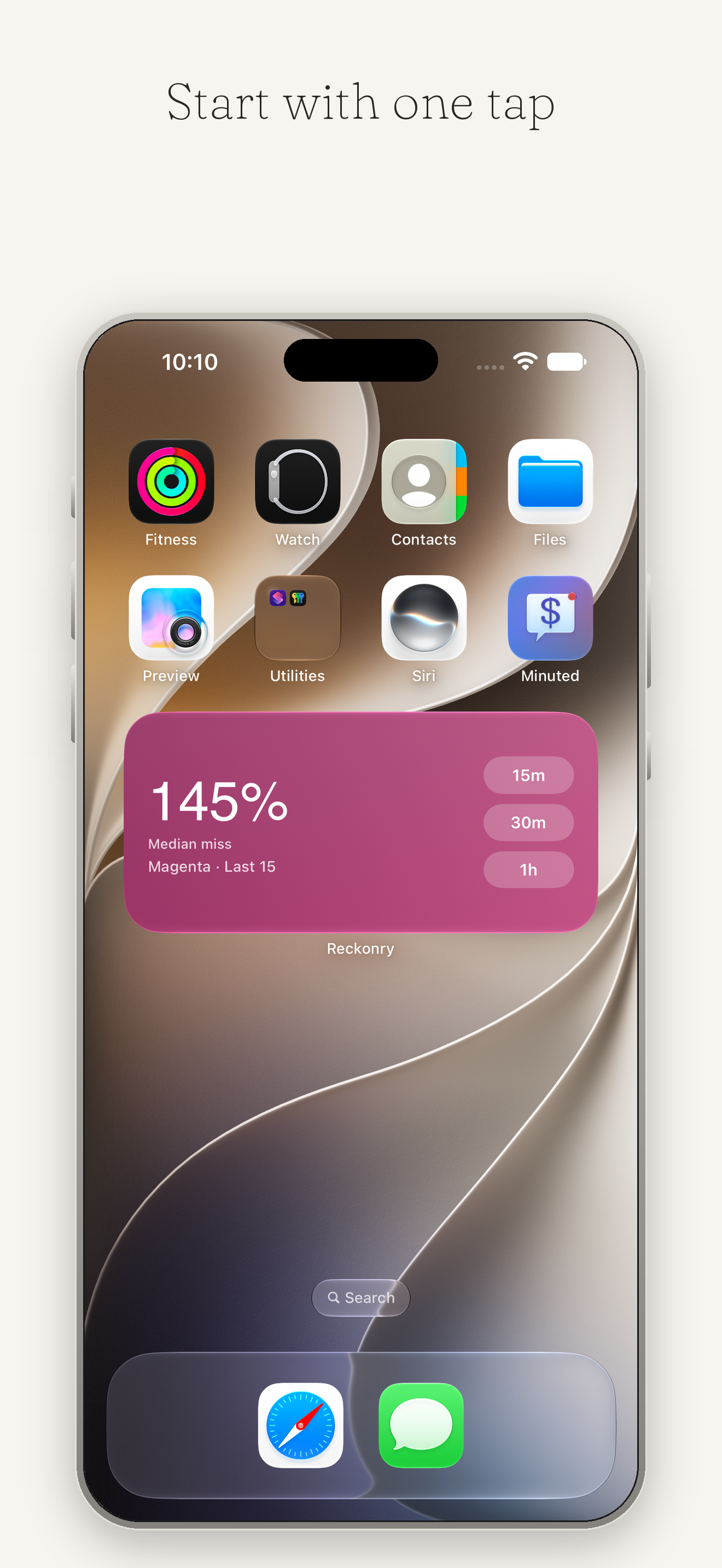 The home screen widget with duration presets